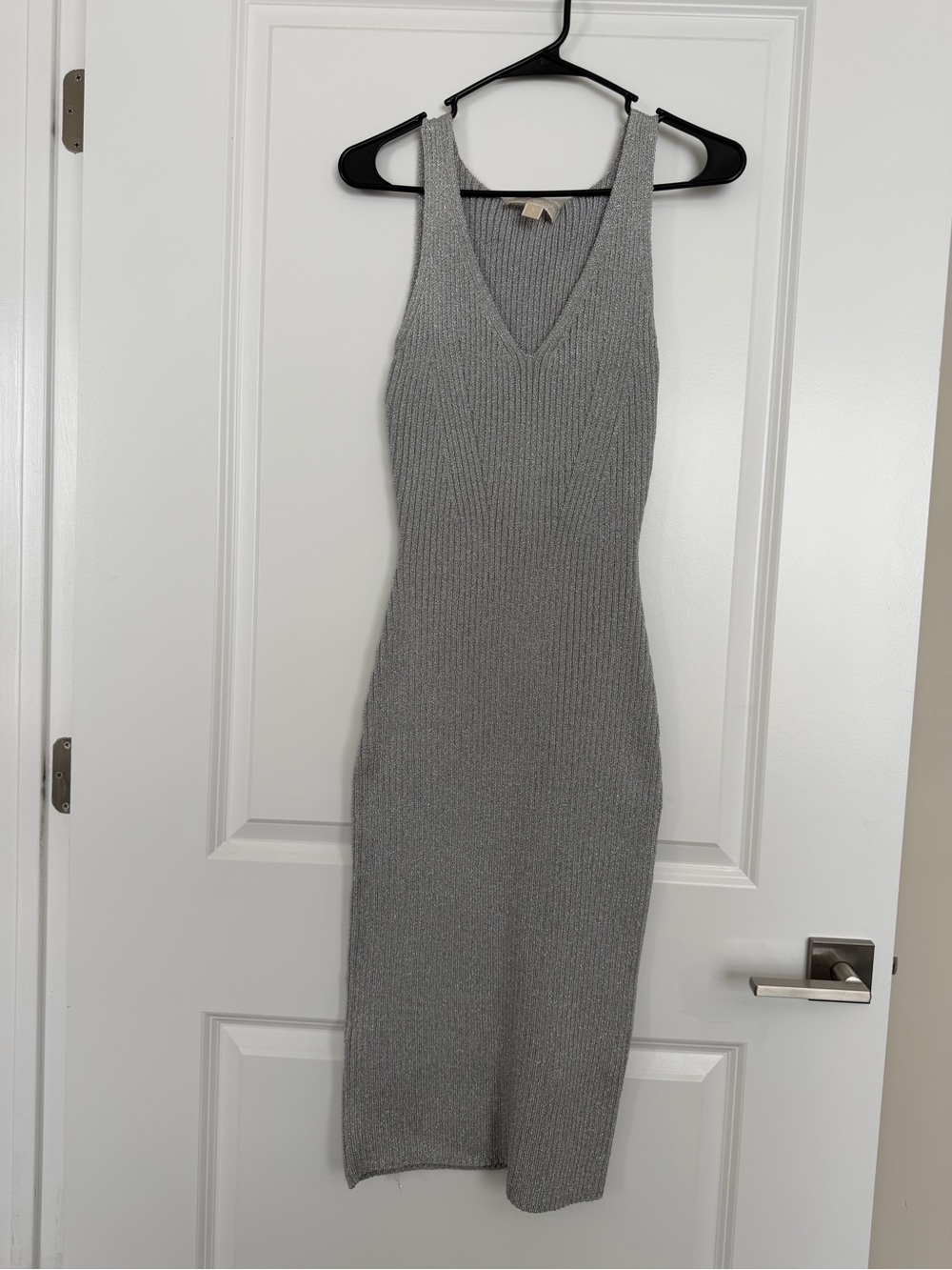 Michael Kors Gray Ribbed V-Neck Bodycon Midi Dress